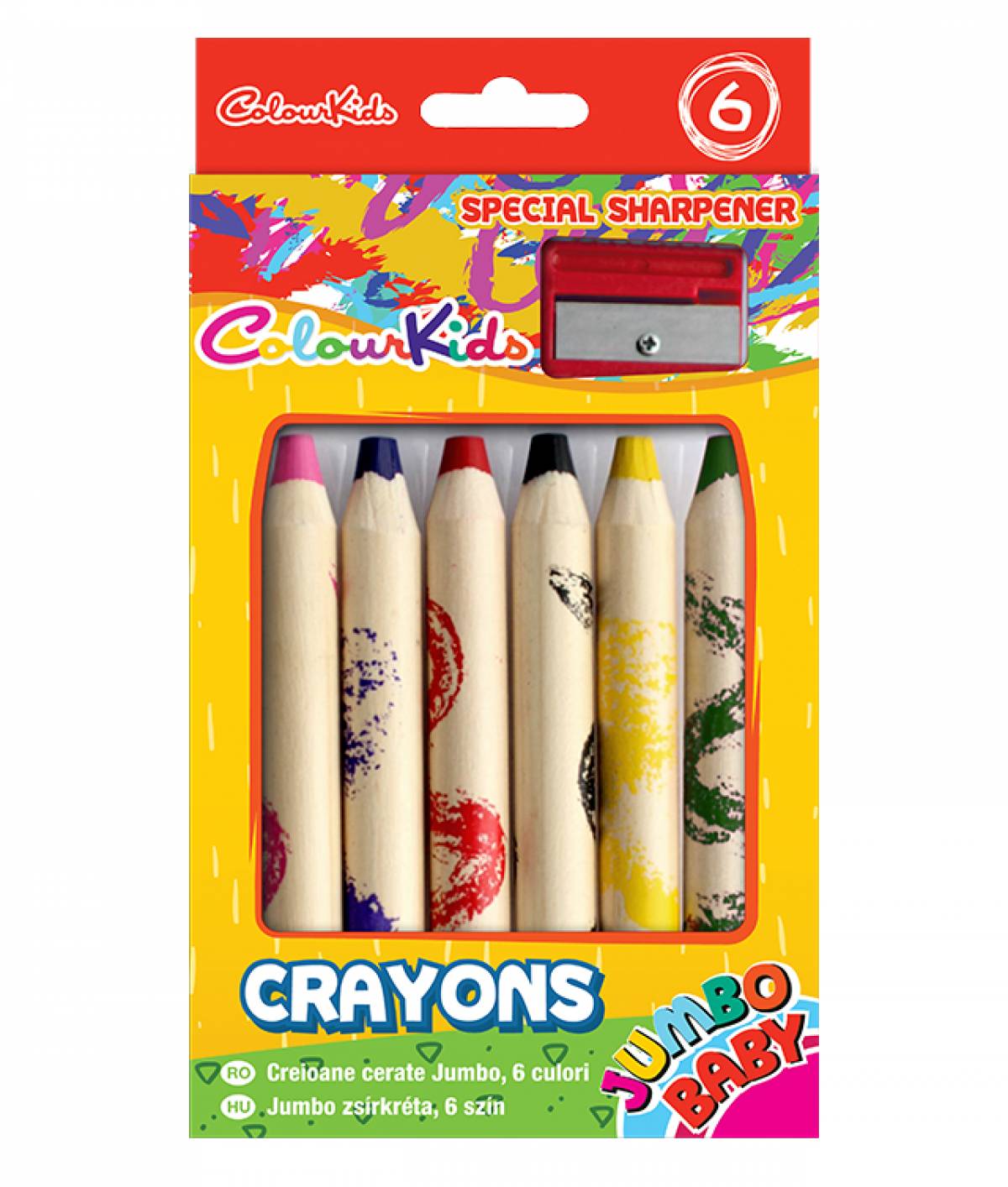 Creioane Cerate Colour KIDS BABY Jumbo set 6buc cu ascutitoare