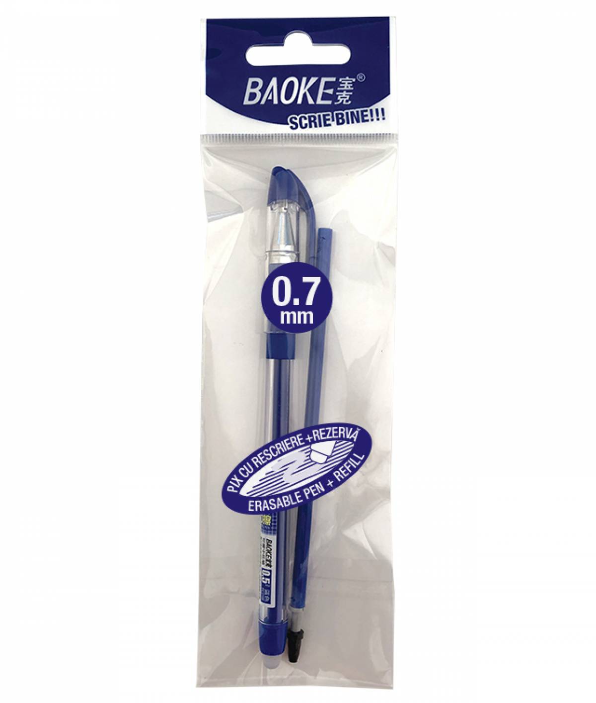 Pix BAOKE Gel ERASABLE 0 7mm si 1 Rezerva BAOKE ALBASTRU