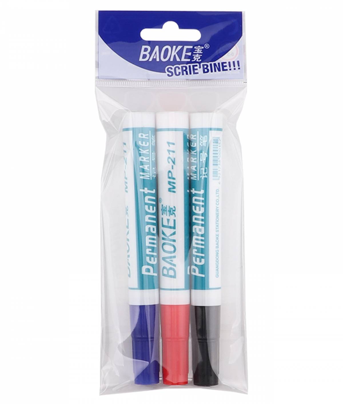 Marker Permanent BAOKE CLASIC 3buc in set ALBASTRU