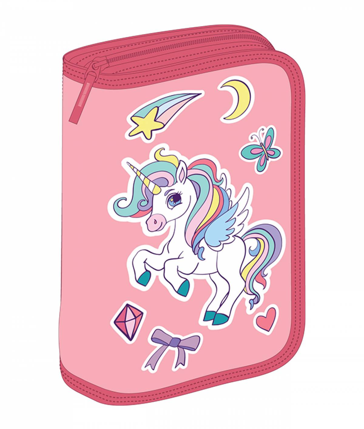 Penar Echipat, 31 Piese, 1 Compartiment, Schoolfriendly Unicorn, 1 Fermoar 2 Extensii, Roz