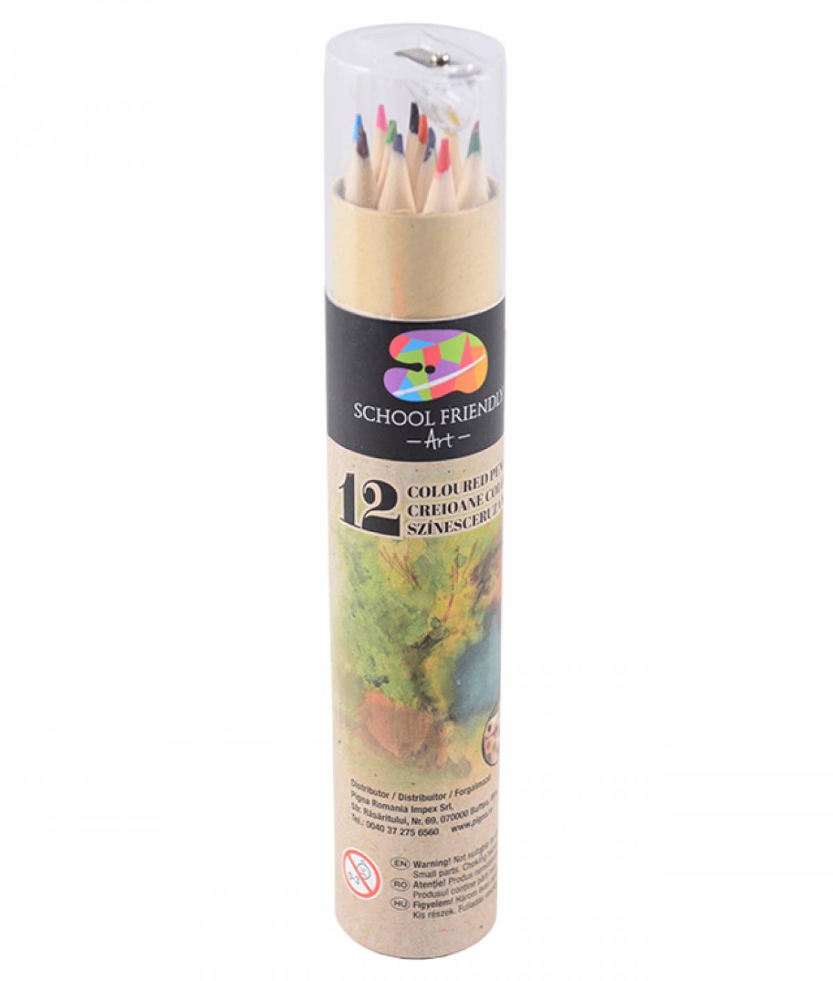 Creioane Color SF ART 12culori NATUR hexagonal in tub carton cu ascutitoasre