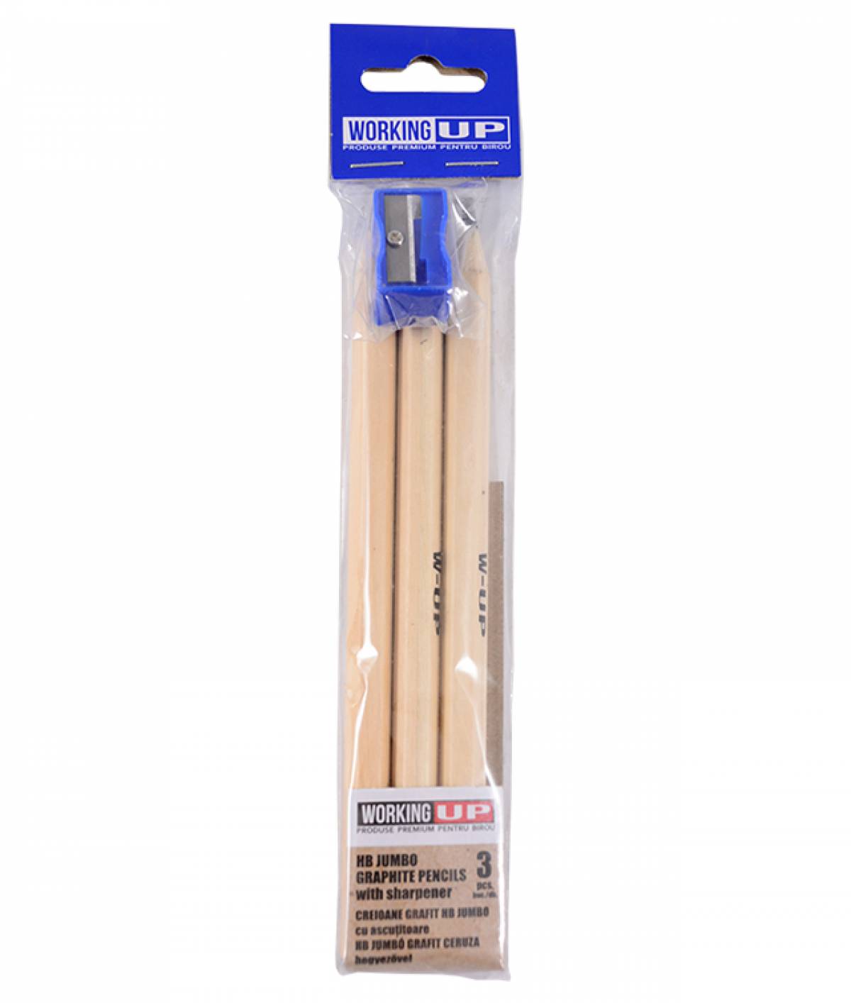 Creion HB WUP JUMBO WUP NATUR de calitate 3buc in punga cu ascutitoare