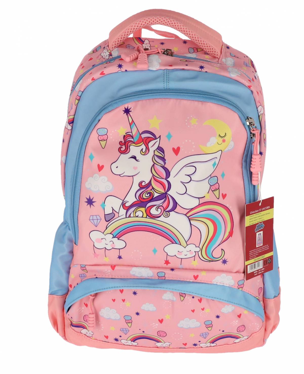 Ghiozdan UNICORN SF 4F 39Hx29x13cm 0.8Kg ROZ HAPPY
